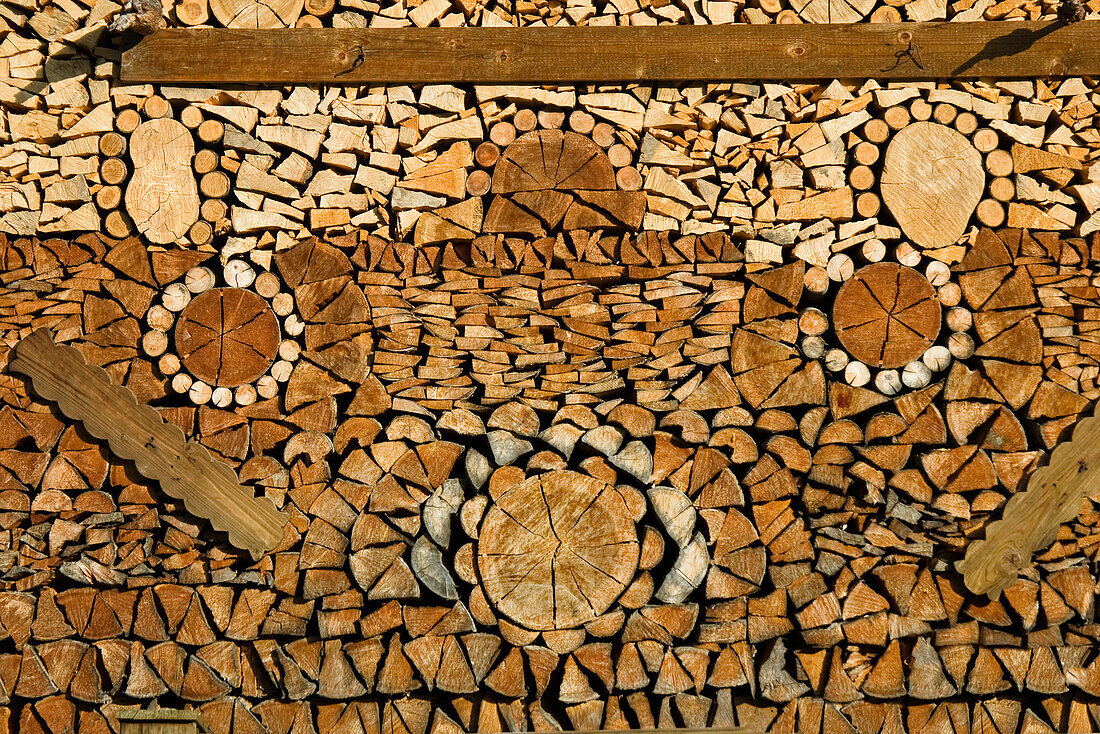 Firewood piled up like a face