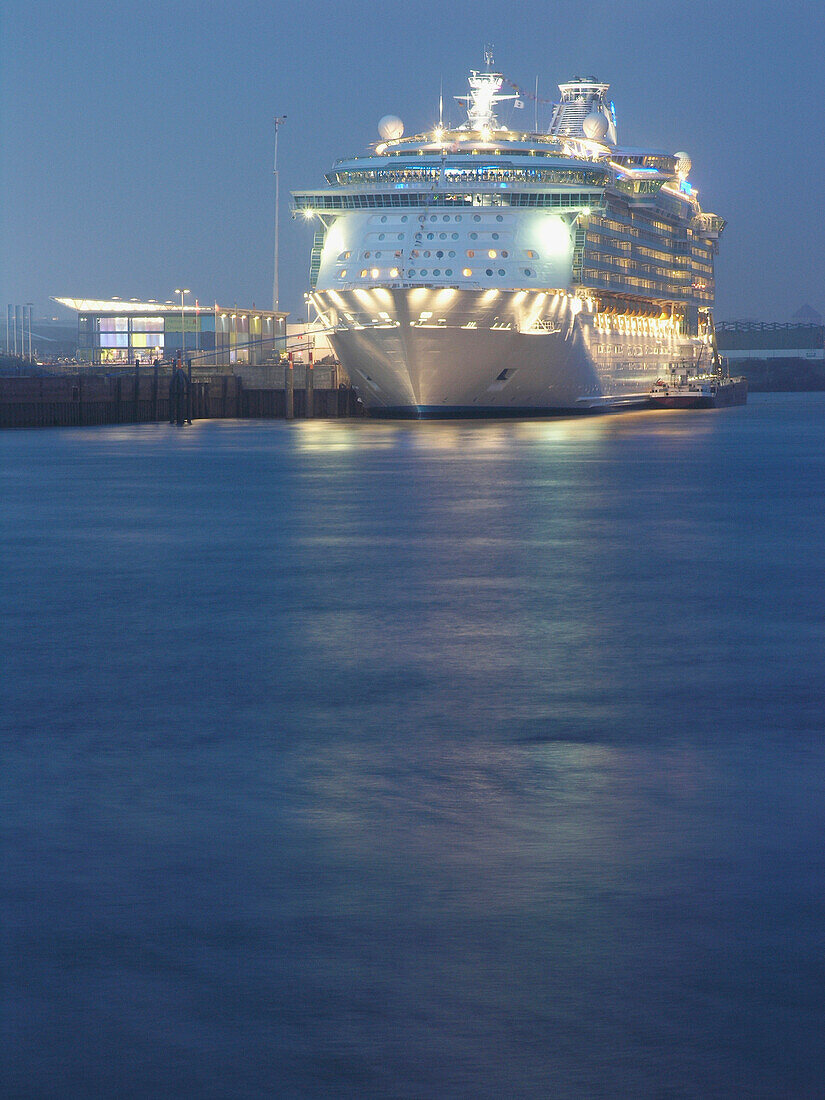 Freedom of the Seas anchors at the cruise centre, Hanseatic City of Hamburg, Germany