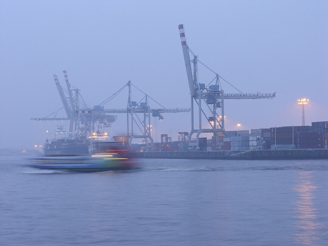 Container cranes at container terminal, Hamburg, Germany