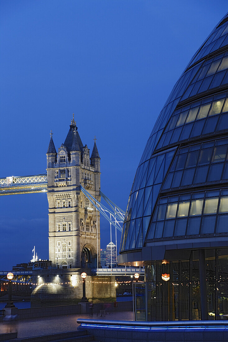 City Hall and Tower Bridge, Southwark, London, England, England, United Kingdom