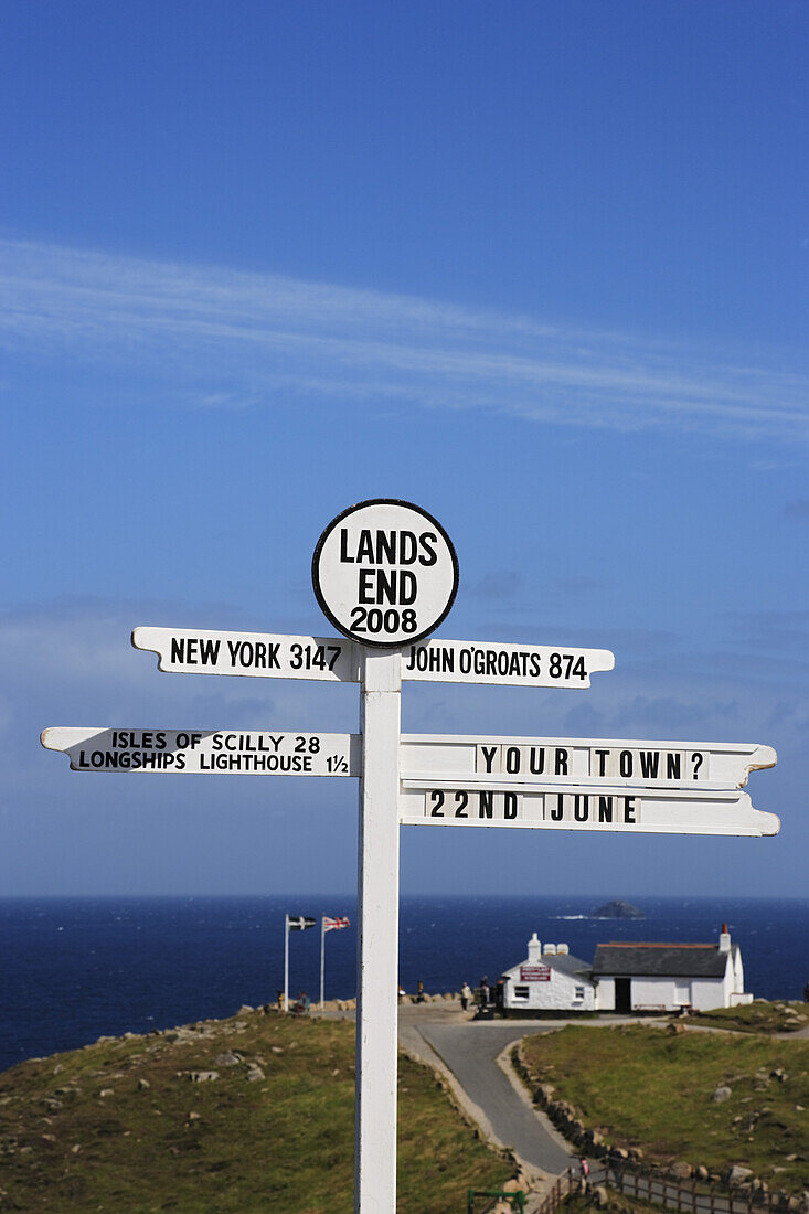 Signpost at Land's End, Penwith peninsula, Cornwall, England, United Kingdom