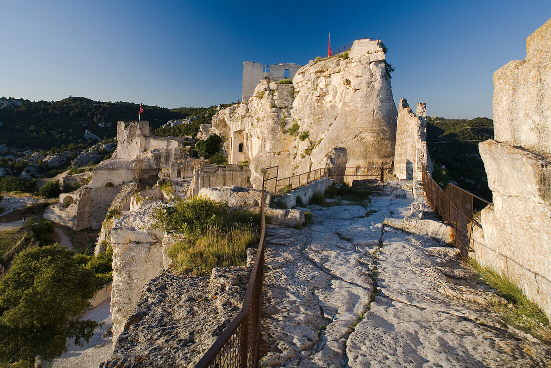 The rock fortress under a blue sky, Les-Baux-de-Provence, Vaucluse, Provence, France