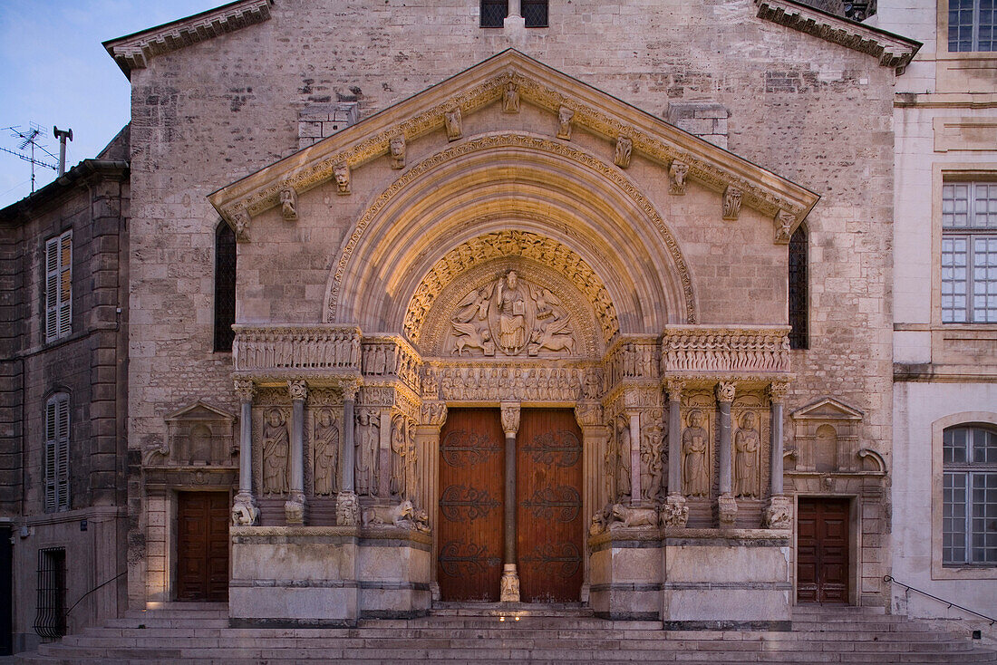 View at the entrance of the church St. Trophime, Arles, Bouches-du-Rhone, Provence, France