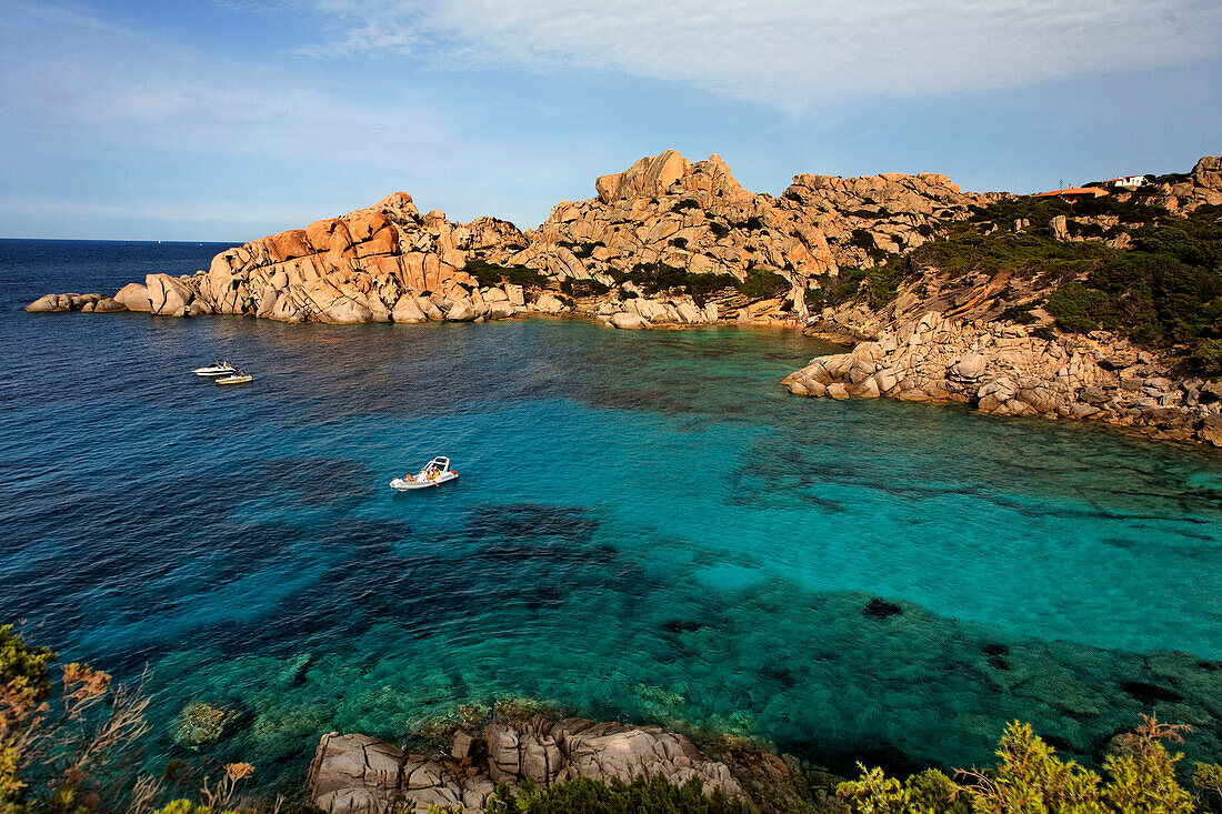 Italy Sardinia Capo Testa bay with cristal clear water, bizarre rock landscape