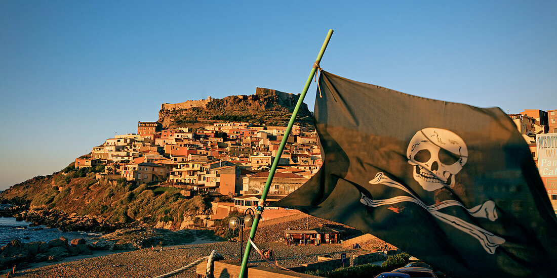 Italy Sardinia  Castelsardo village pirate flagg