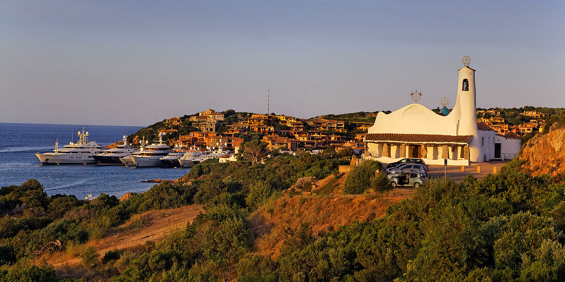 Italy Sardinia Costa Smeralda Porto Cervo Stella Maris church Panorama