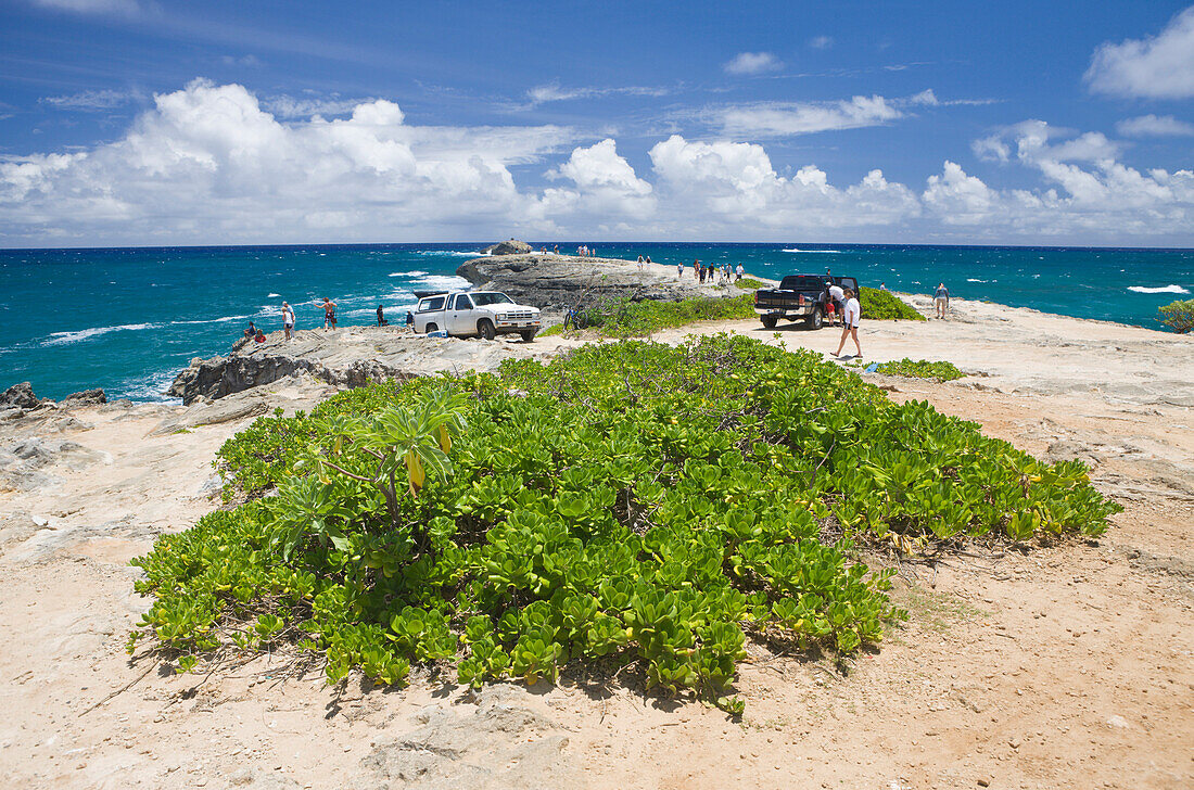 Felsen in der Brandung am Kahuku Makahoa Point, Oahu, Pazifik, Hawaii, USA