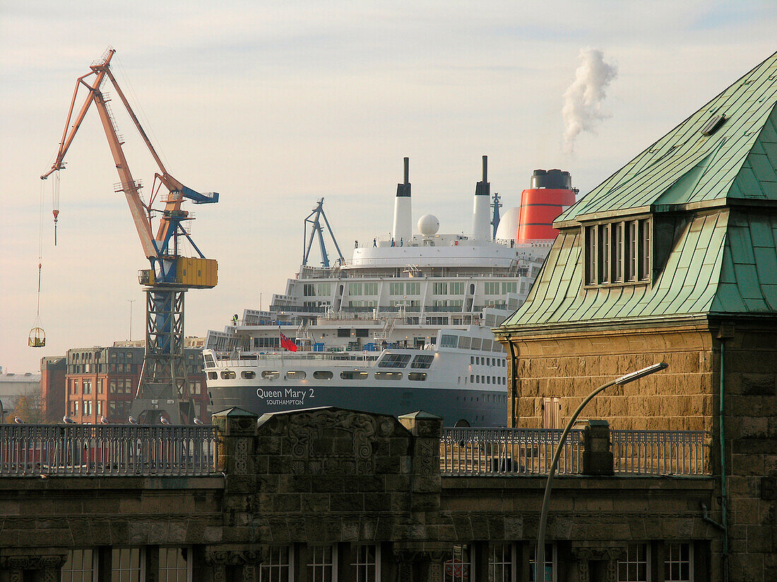 Cruise ship Queen Mary 2 at the shipyard, Hanseatic City of Hamburg, Germany