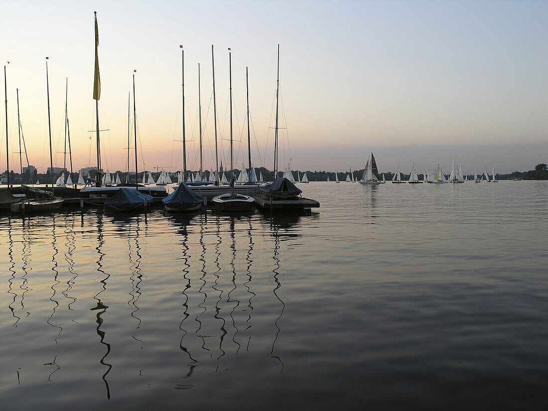 Sailing boats on the Lake Alster (outer Alster), Hamburg, Germany