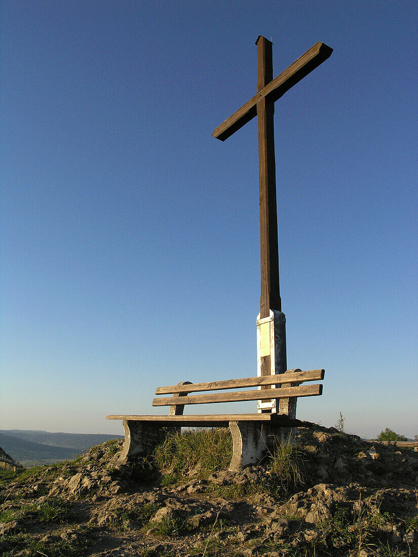 Gipfelkreuz auf dem Rodenstein, Franken, Bayern, Deutschland