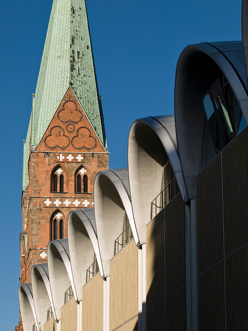 Saint Marien Church and modern architecture, Hanseatic City of Hamburg, Schleswig Holstein, Germany