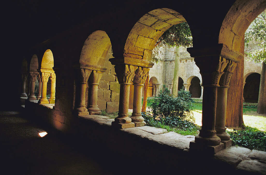 Cloister (10th century) of Sant Benet de Bages monastery, Manresa. Barcelona province, Catalonia, Spain