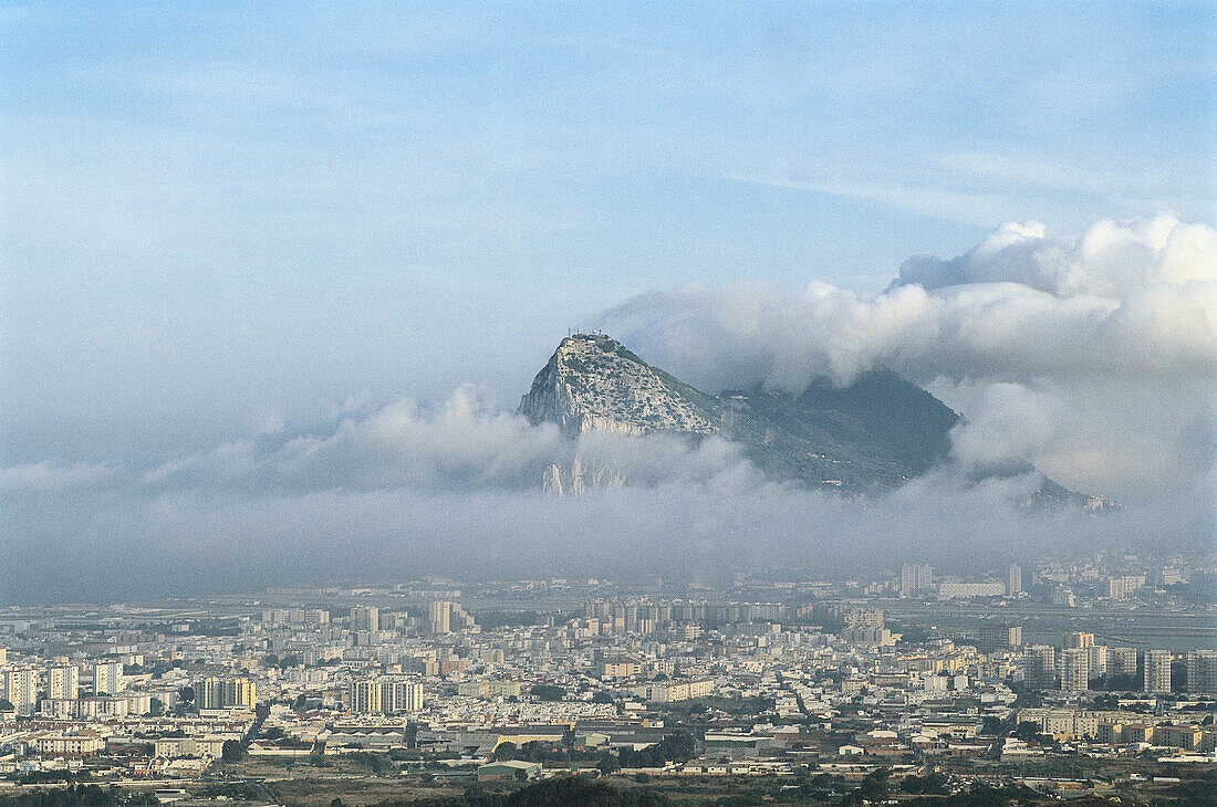 Rock of Gibraltar as seen from La Línea (Cádiz province, Andalucia, Spain), Gibraltar, UK