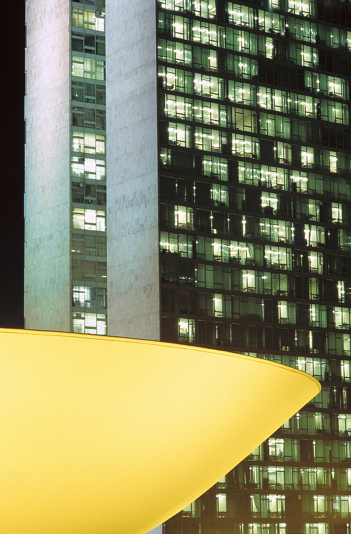 National Congress in the Square of the Three Powers projected by Oscar Niemeyer, Brasilia. Brazil