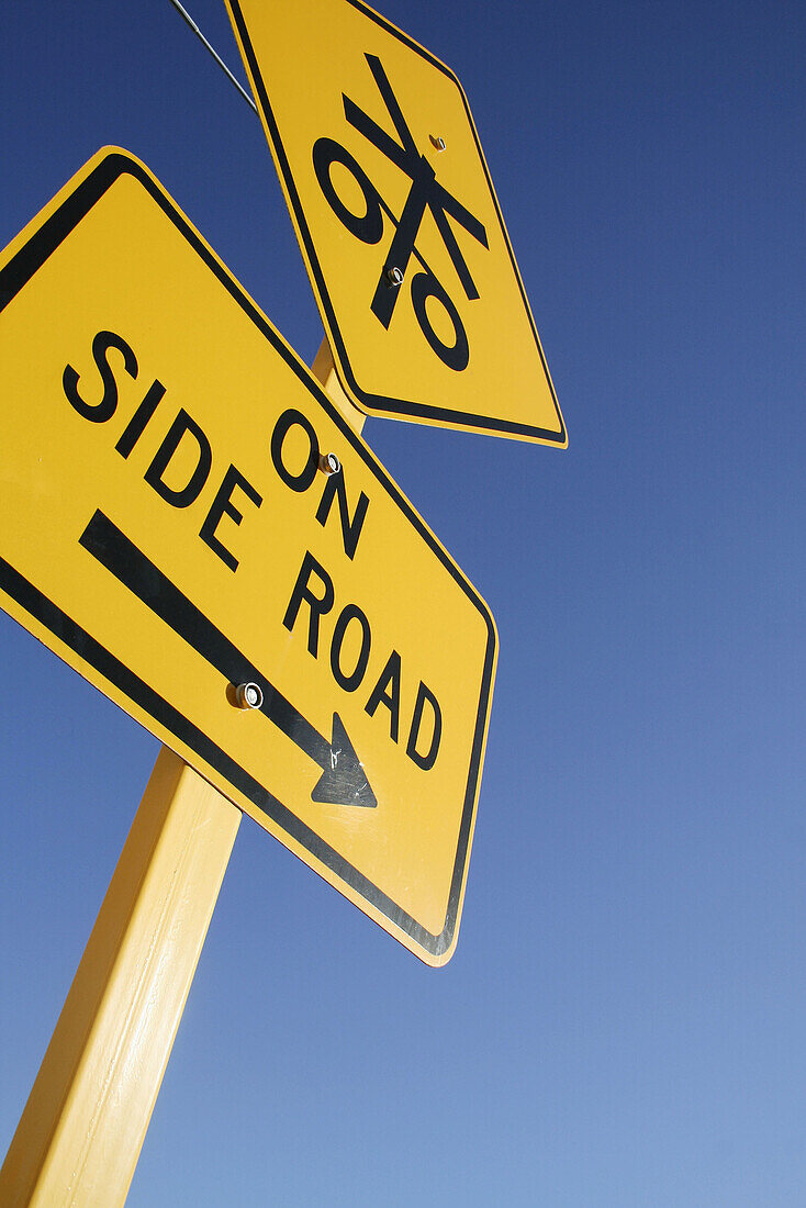 Yellow street signs: on side road, Fremantle, Perth, Western Australia