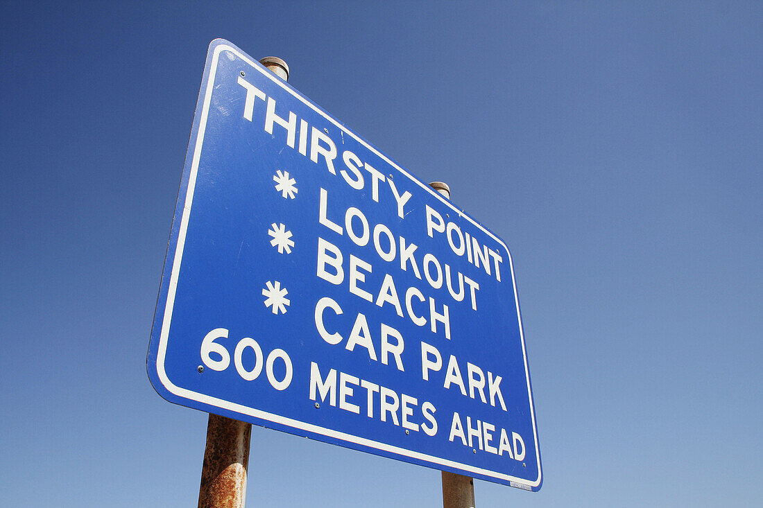 Blue sign: Thirsty Point, Nambung National Park, Western Australia
