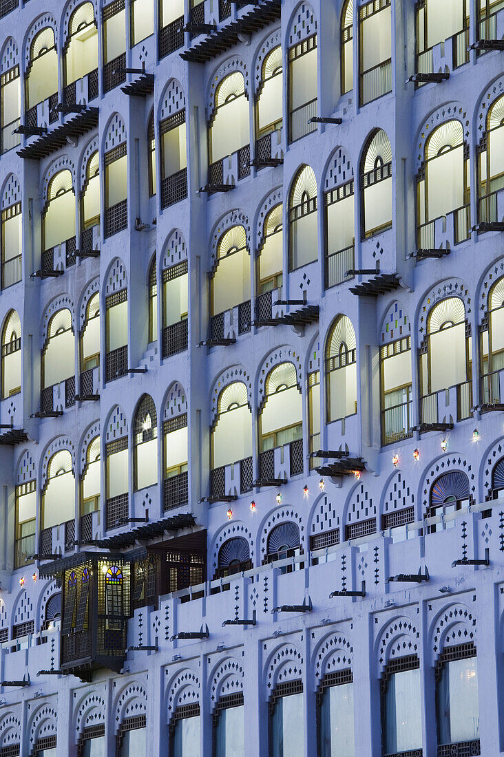 KUWAIT-Kuwait City: Traditional Architecture of the Ghani Palace Hotel Exterior / Dawn