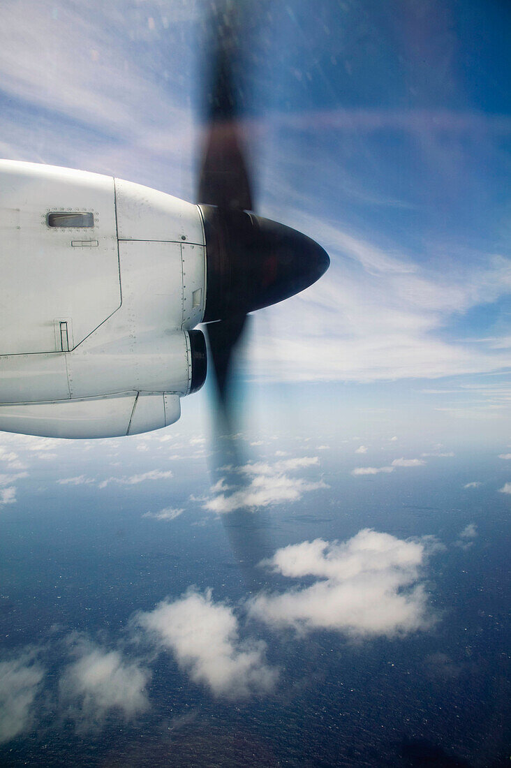 Vanuatu. Efate island. Port Vila. Aerial View from turbo prop airplane