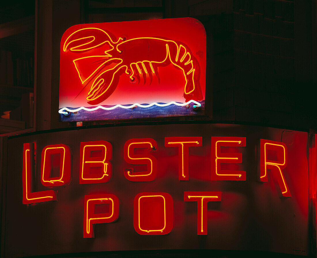The Lobster Por restaurant sign, Provincetown. Cape Cod, Massachusetts, USA