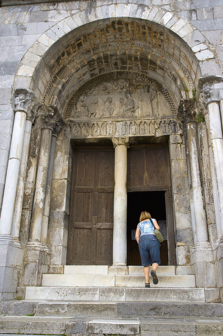 Main front of the church. Saint-Bertrand-de-Comminges. French Pyrénées. France.