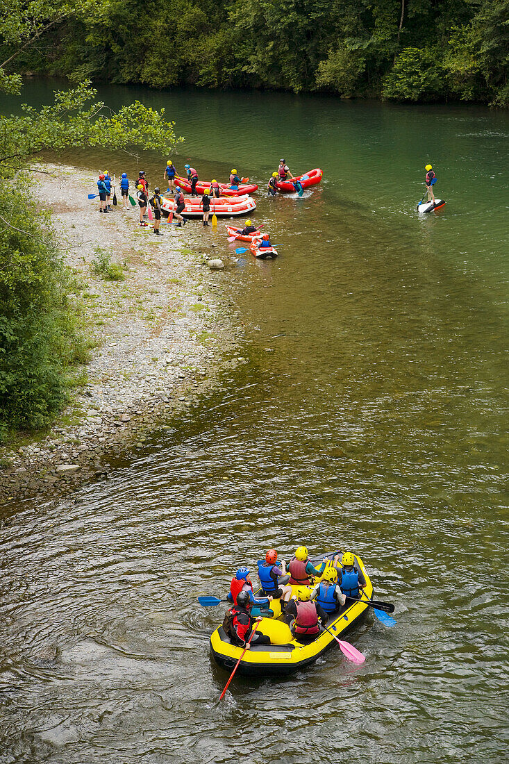 France. Pyrenees Mountains. Aspe Valley. Arac River. White water rafting.