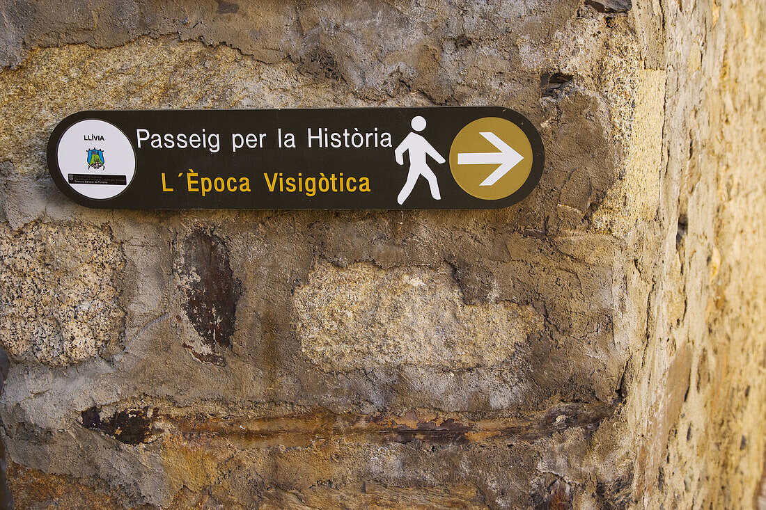 France. Pyrenees Mountains. French Cerdagne. Llivia. Tourist sign.