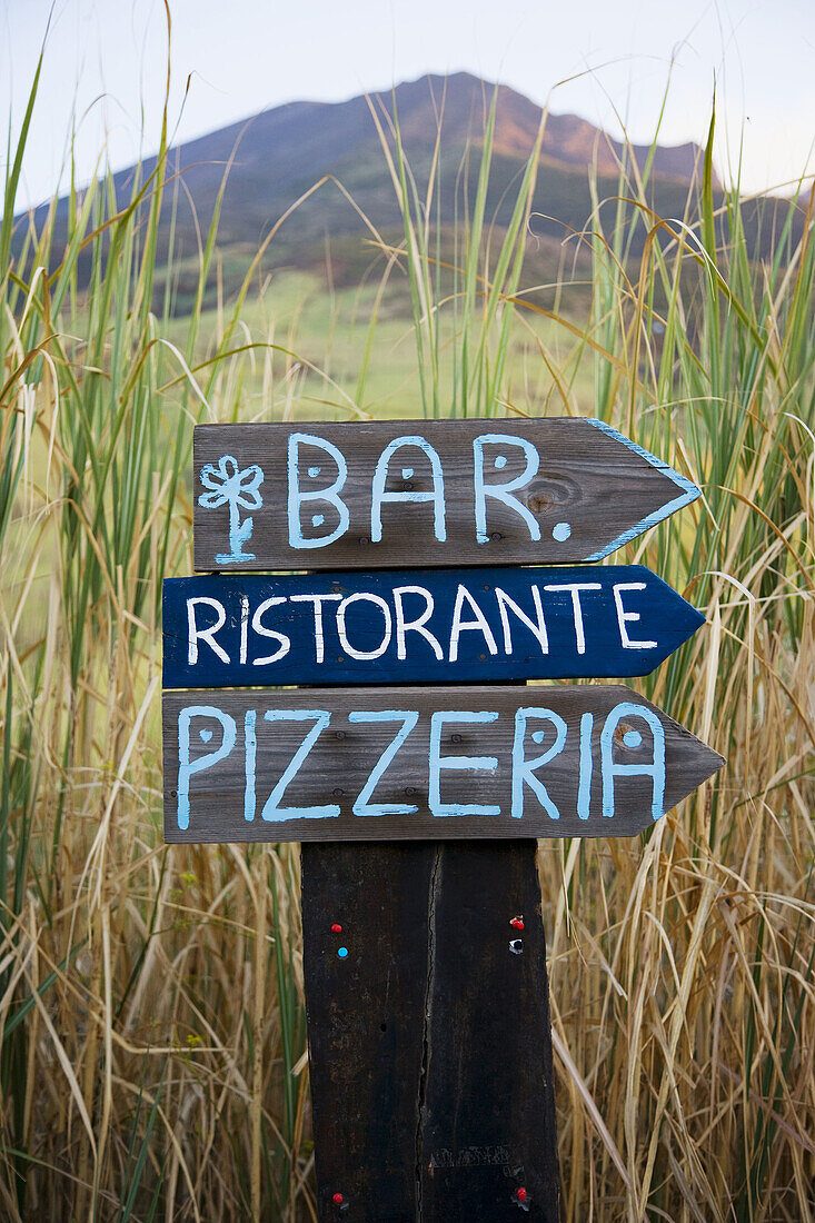 Signs in Stromboli, Aeolian Islands. Sicily, Italy