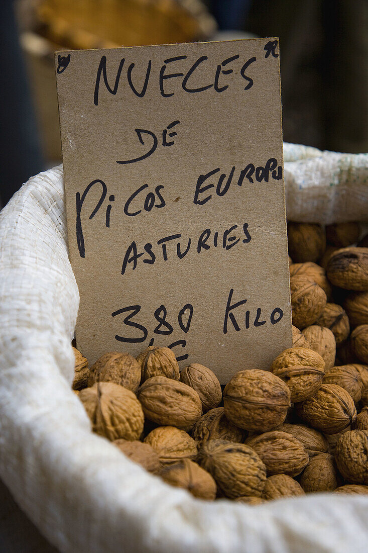 Nuts. Market. Cangas de Onís. Picos de Europa. Asturias. Spain.