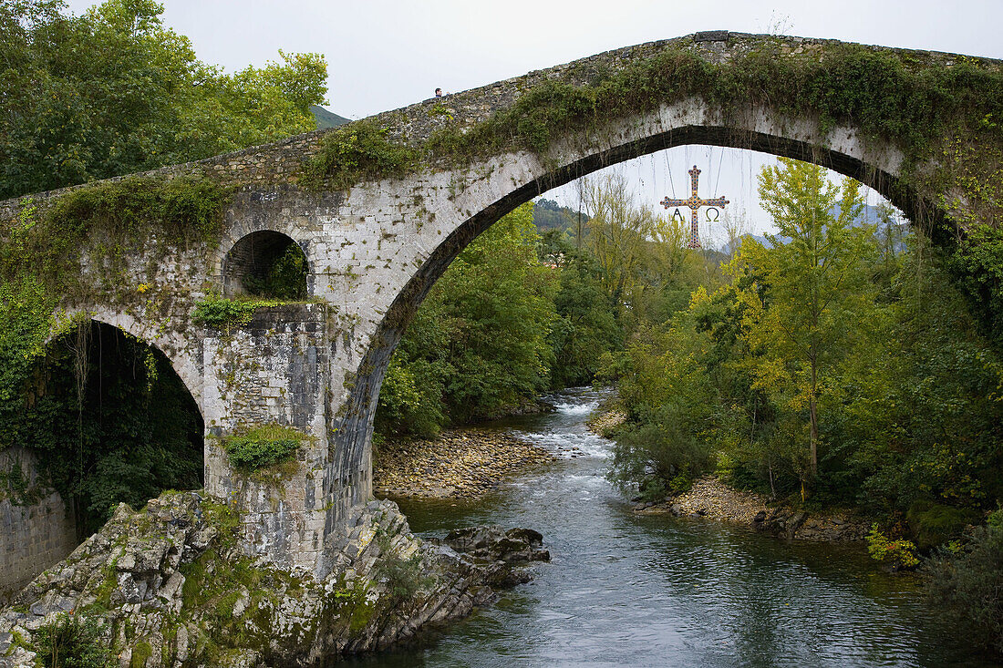 Medieval bridge on the Sella river. Cangas de Onís. Picos de Europa. Asturias. Spain.
