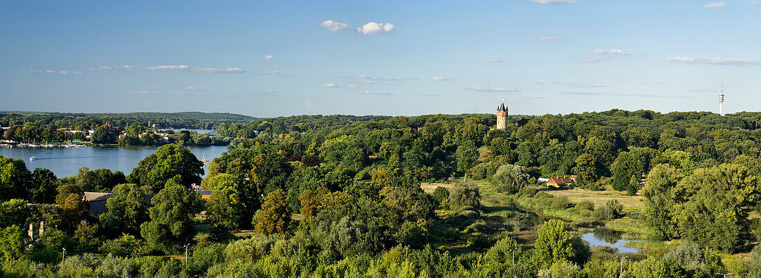 Babelsberger Park with Flatow Tower, Potsdam, Brandenburg (state), Germany