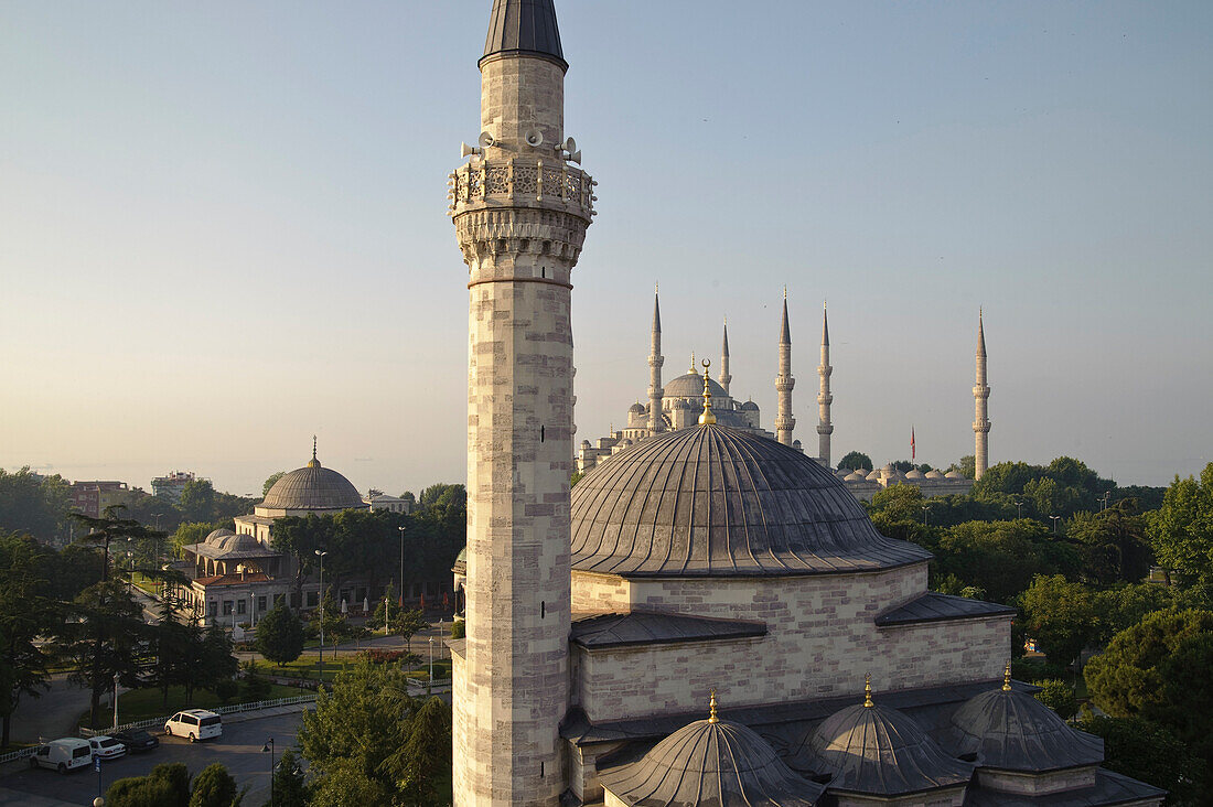 Blue Mosque, Sultan Ahmed Mosque, Sultanahmet Camii and Firuz Aga Mosque, Firuz Aga Camii, Istanbul, Turkey, Europe
