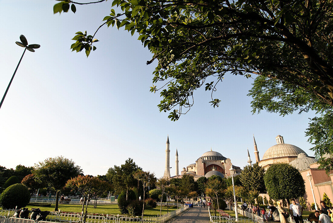 Park with Hagia Sophia in the background, Istanbul, Turkey, Europe