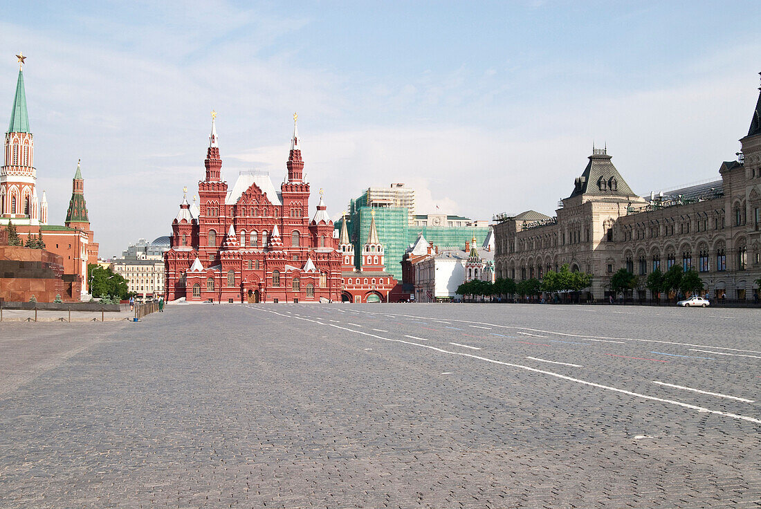 Staatliches Historisches Museum, Lenin Mausoleum und Moskauer Kreml, Roter Platz, Moskau, Russland