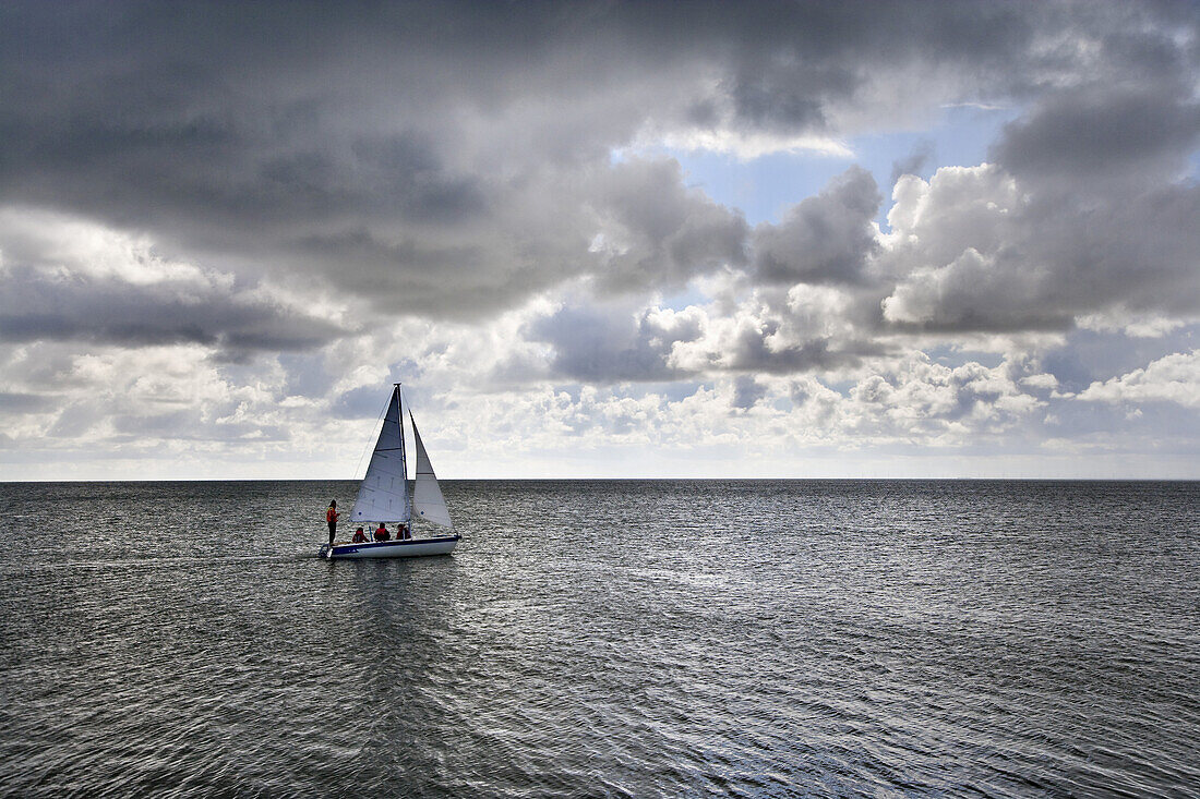 Sailboat on North Sea, Sylt Island, Schleswig-Holstein, Germany