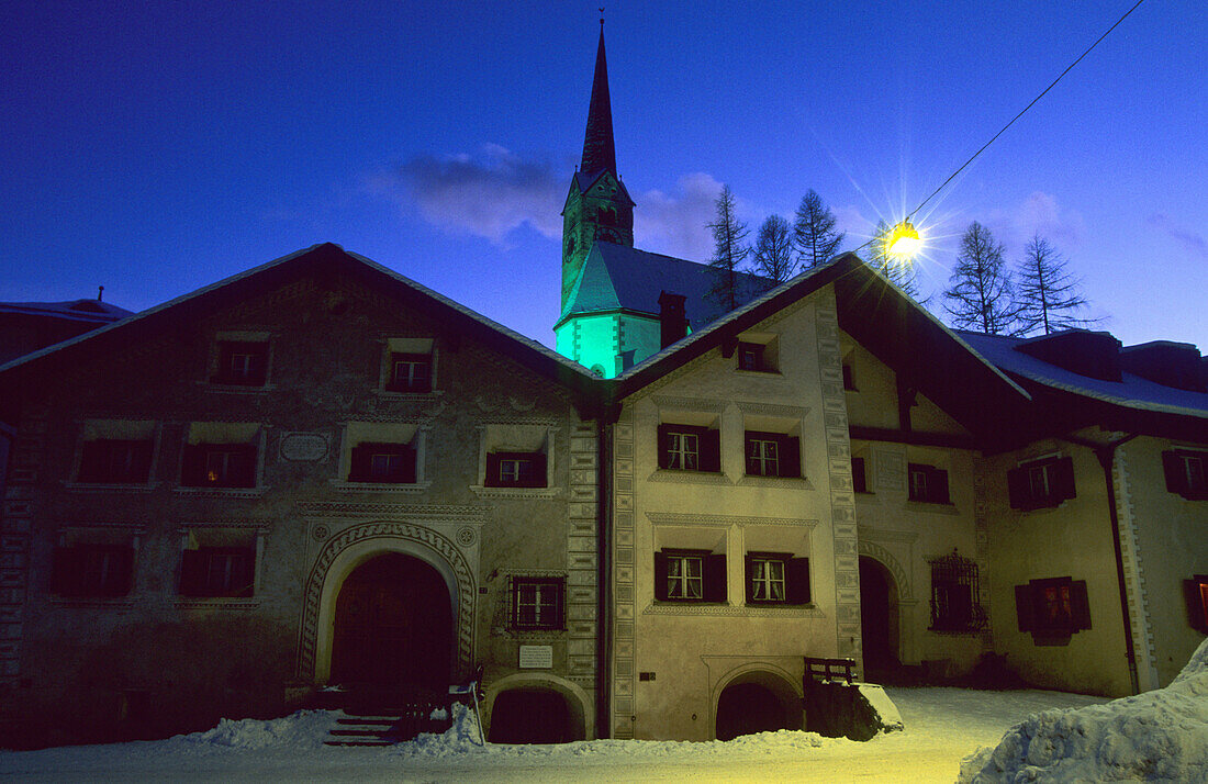 Street in the old town of Scuol, Lower Engadine, Engadine, Switzerland