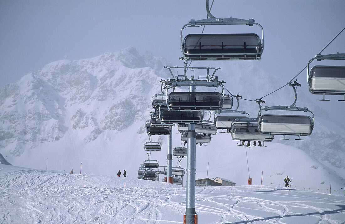 Ski lift at mounta Motta Naluns, Scuol, Lower Engadine, Engadine, Grisons, Switzerland