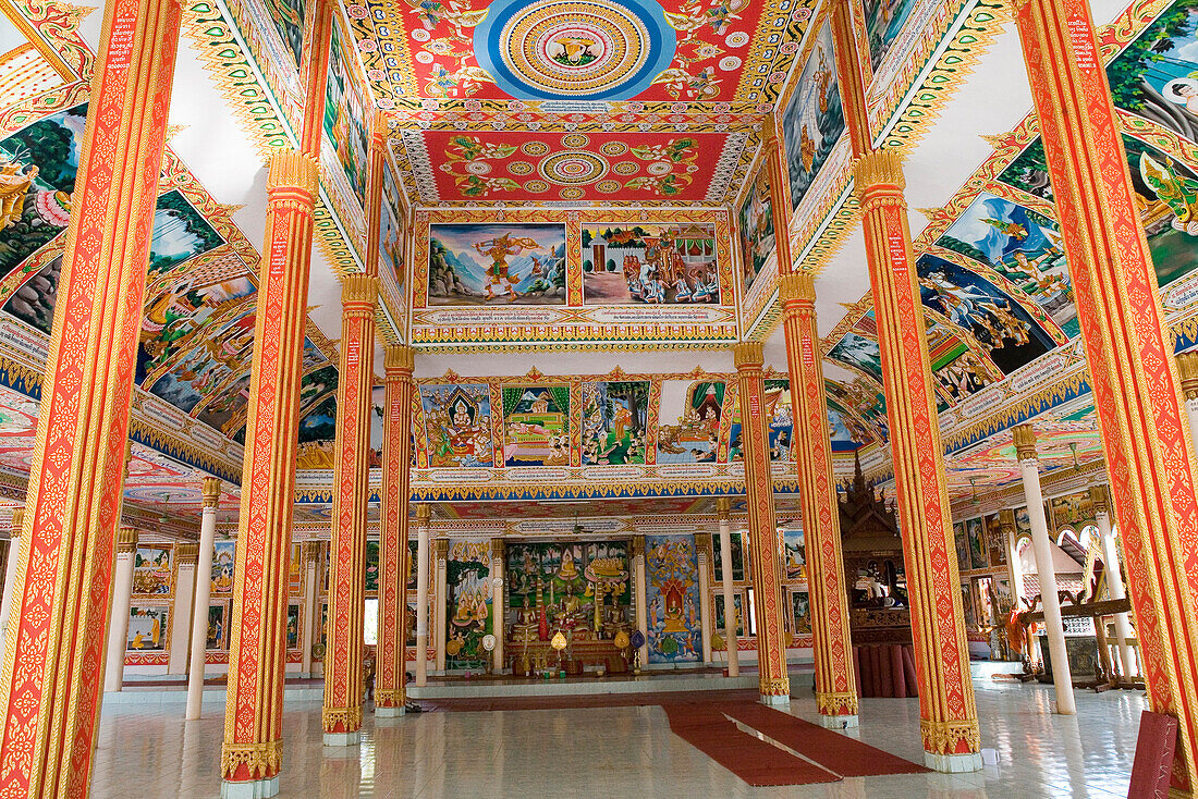 Interior view of the Vat That Luang Tai, Buddhistic prayer hall, Vientiane, Province Vientiane, Laos