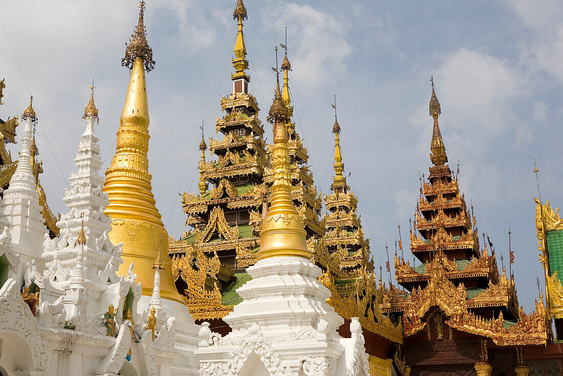 Golden Stupas of the Shwedagon Pagoda at Yangon, Rangoon, Myanmar, Burma