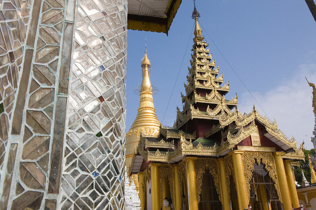 Detail of a temple on the grounds of the Shwedagon Pagoda at Yangon, Rangoon, Myanmar, Burma