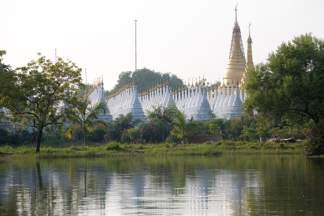 White stupas in Mandalay, Myanmar, Burma