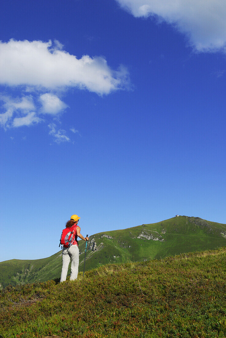 Female hiker on mount Hundstein, Salzburg (state), Austria