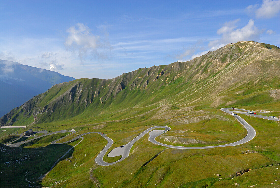 swith backs of street Grossglockner Hochalpenstrasse, Fuscher Törl, Hohe Tauern range, National Park Hohe Tauern, Salzburg, Austria