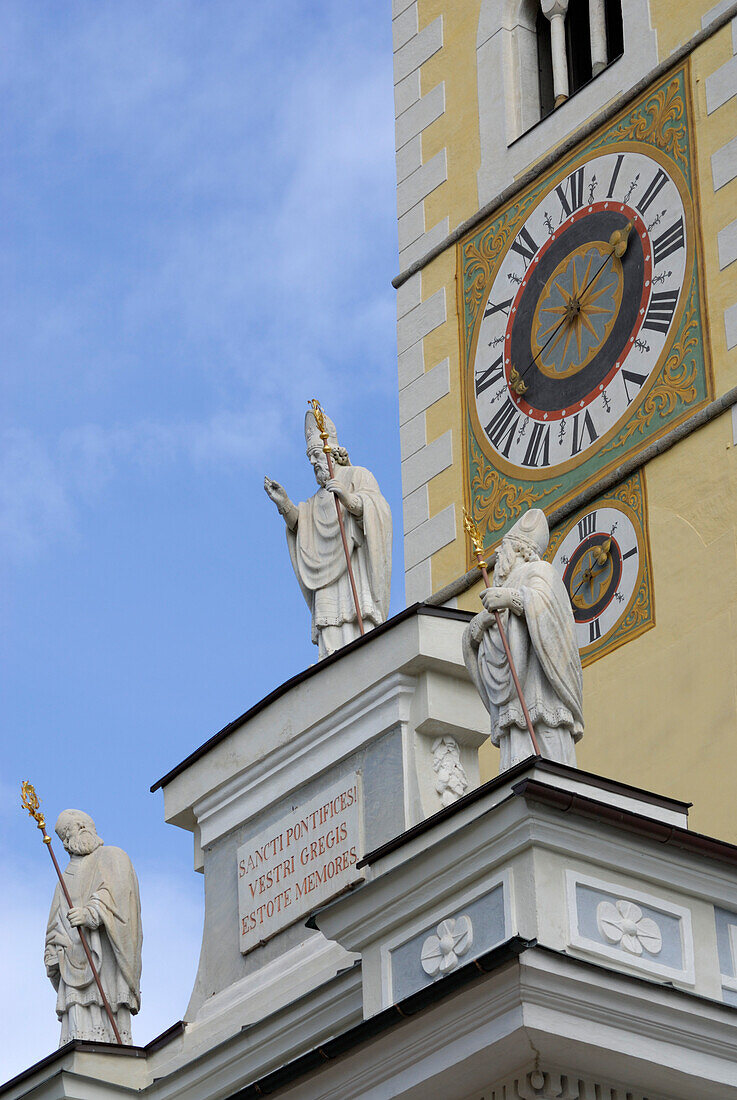statues of bishops at spire, cathedral of Brixen, Brixen, valley of Eisack, South Tyrol, Italy