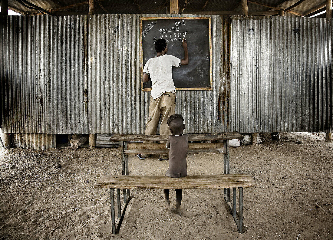 Dasanech boy at school. South Ethiopia