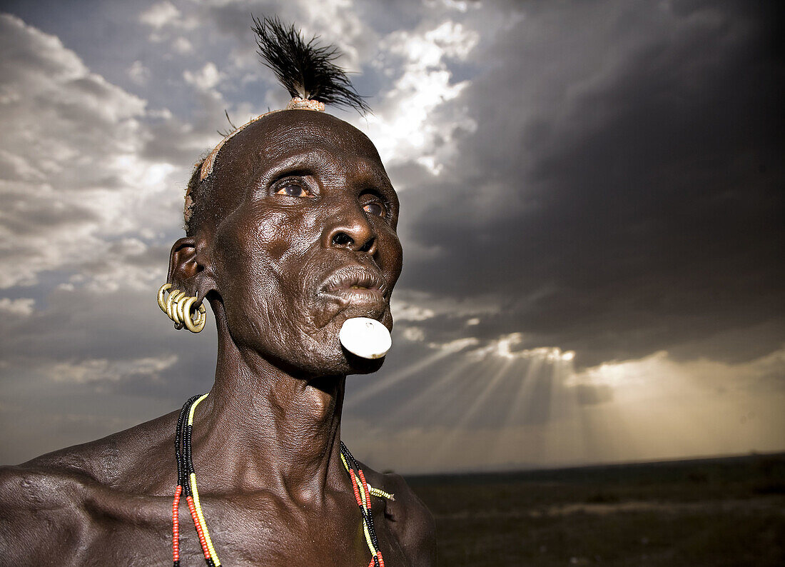 Karo man in the evening. South Ethiopia. African people