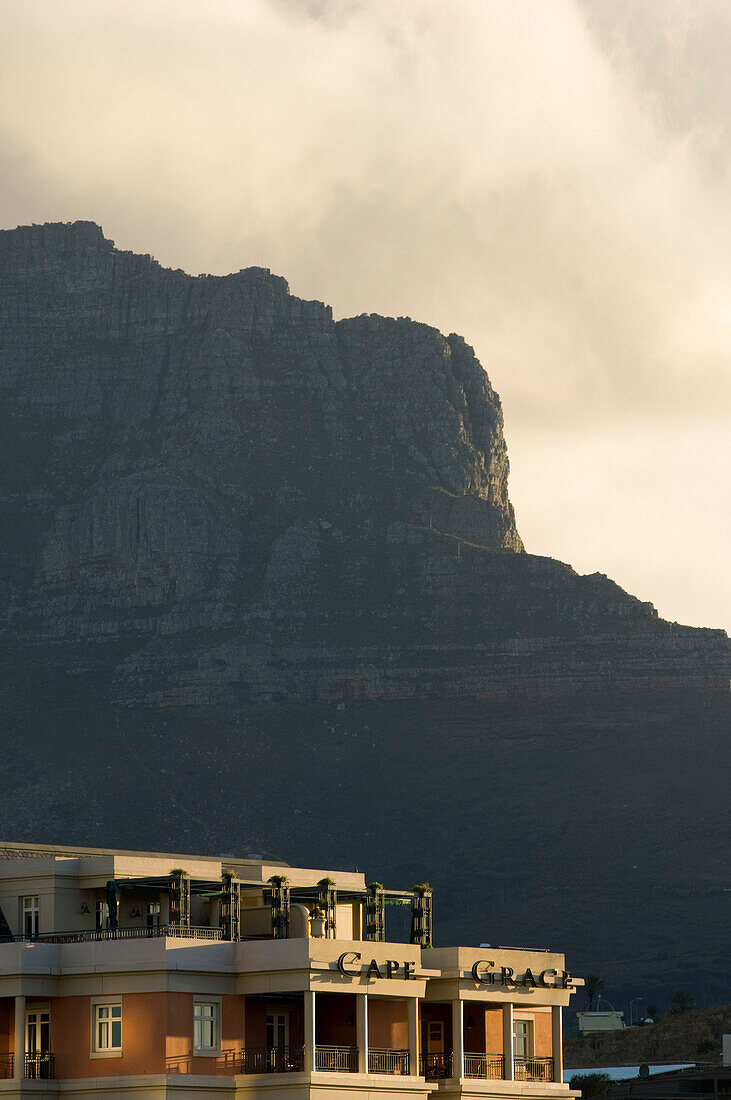 Detail of the Cape Grace Hotel in front of the Table Mountain, Cape Town, South Africa, Africa