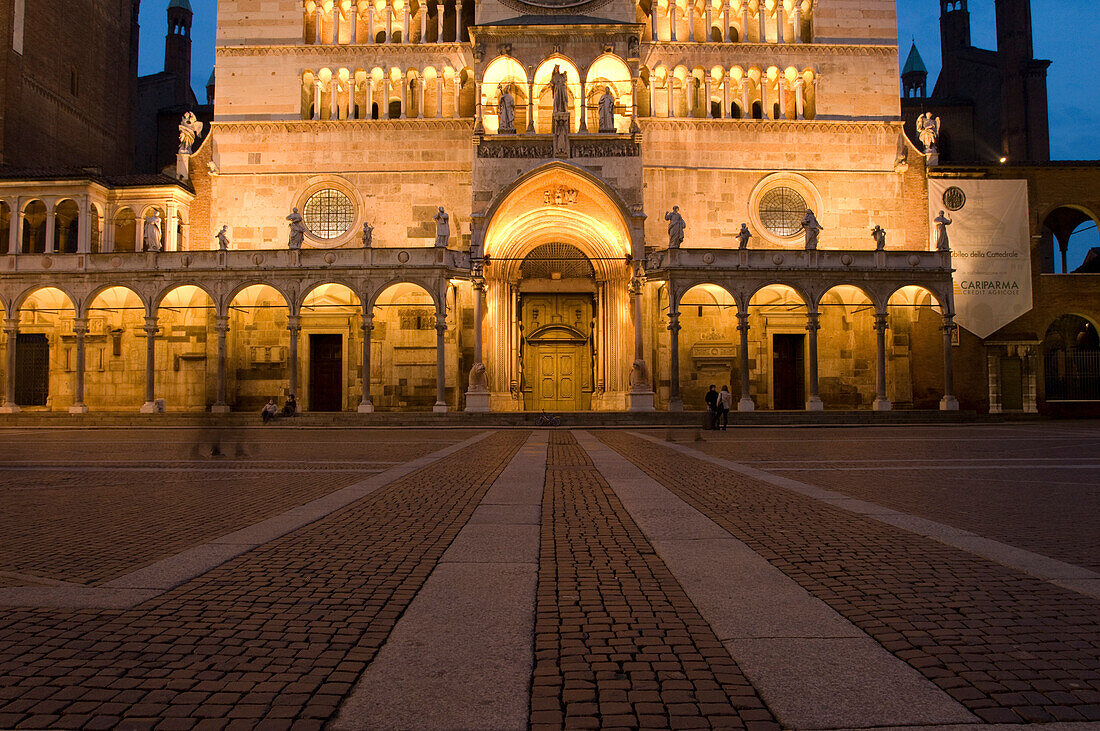Cathedral of Cremona and town square at night, Piazza Duomo, Cremona, Lombardy, Italy