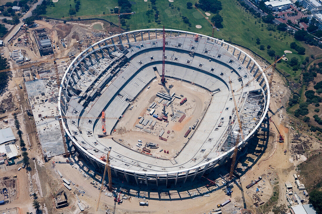 Aerial photo of stadium construction for FIFA 2010 Football World Cup, Status December 2008, Cape Town, Western Cape, South Africa