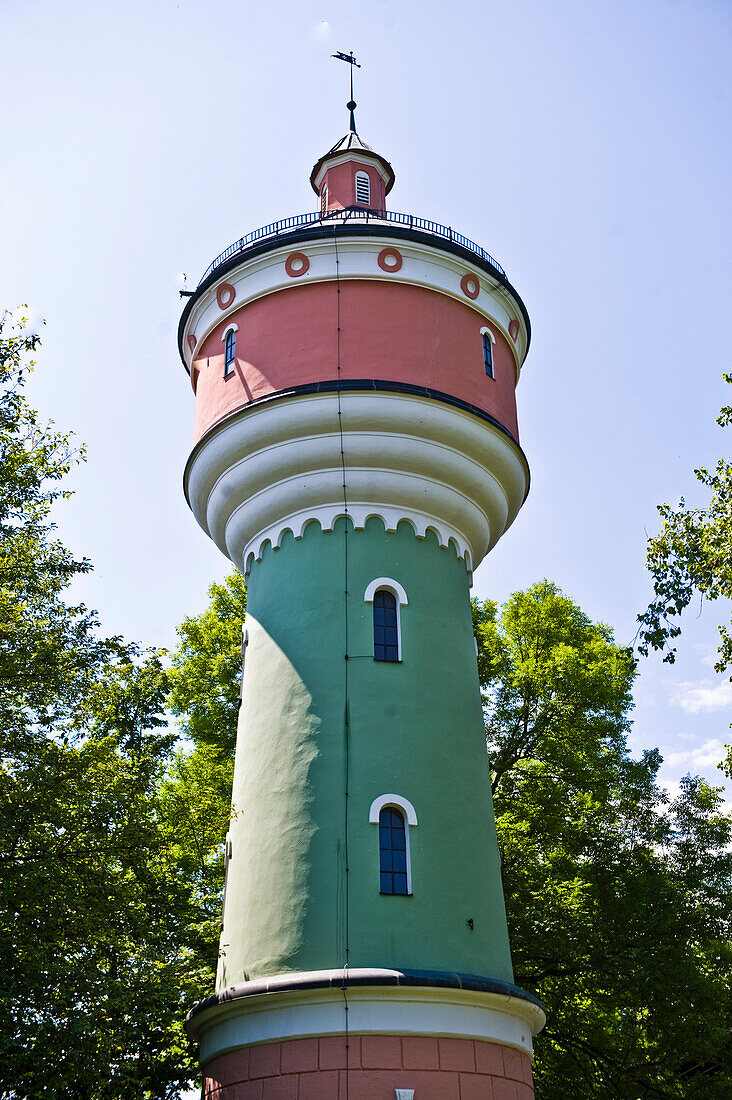 Colourful water tower, Oberhaching, Upper Bavaria, Bavaria, Germany