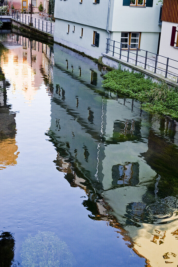 Houses reflecting in the water, Ulm, Baden Wuerttemberg, Germany